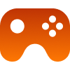 Orange game controller on black background.
